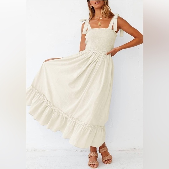 ZESICA Women's Small Summer Boho Spaghetti Solid Color Beach Long Maxi Dress NWT - Picture 3 of 5